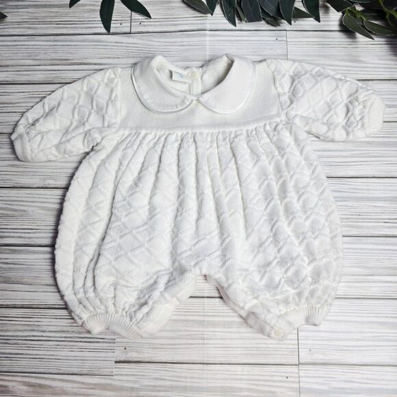 TC Babies Vintage White Knit Bubble Romper Size 0-6 Months - Picture 1 of 5